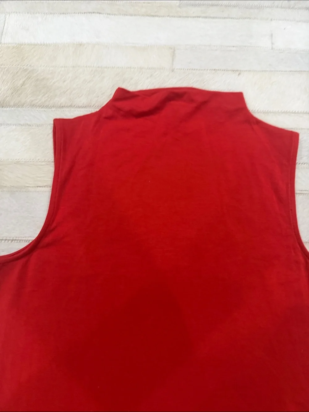 Joan Vass Sleeveless Red Mock Neck Tank